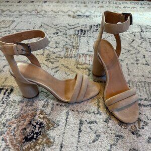madewell | beige suede padded block heel ankle strap sandals | size 9